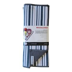 NEW KitchenAid Stripe Pattern Drying Mats 16" x 22" [Black & Gray] (Pack of 2)